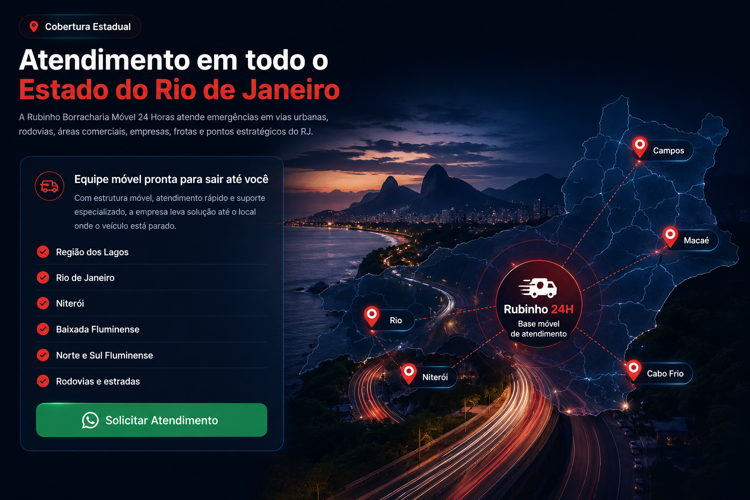 Cobertura da Rubinho Borracharia em todo o Estado do Rio de Janeiro